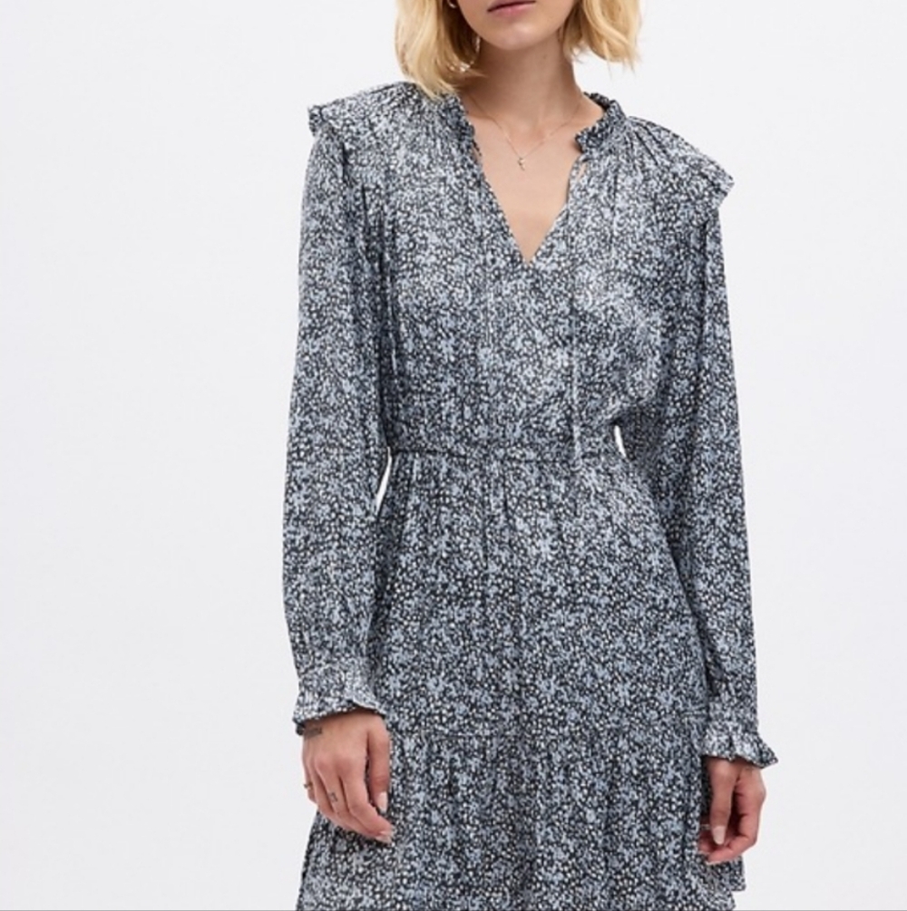 Gap Split-Neck Tiered Mini Dress